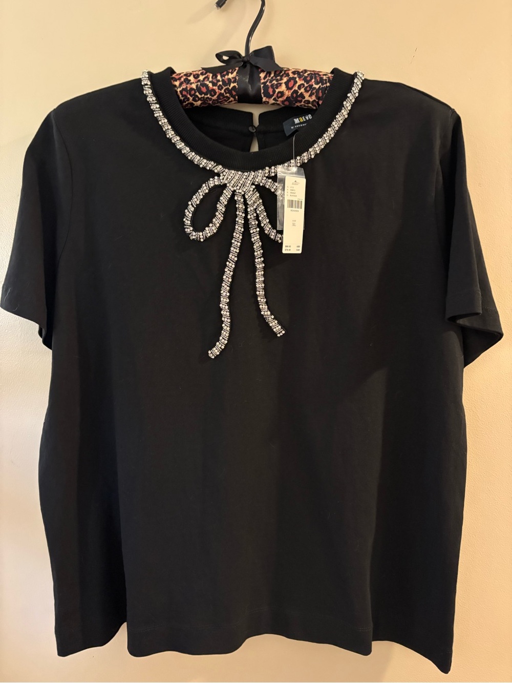 Maeve Black Short-Sleeve Top with Crystal Bow